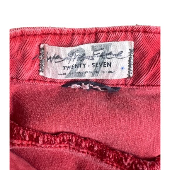 We The Free Twenty-Seven Red Corduroy Wide Flare Pants Lace-Up Back Frayed Hem - Picture 7 of 14
